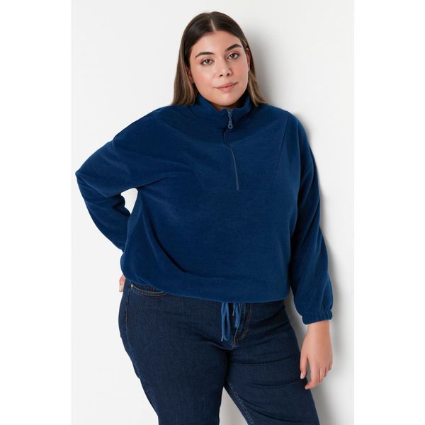 Trendyol Trendyol Curve Navy Blue Lace Detailed Knitted Fleece Sweatshirt