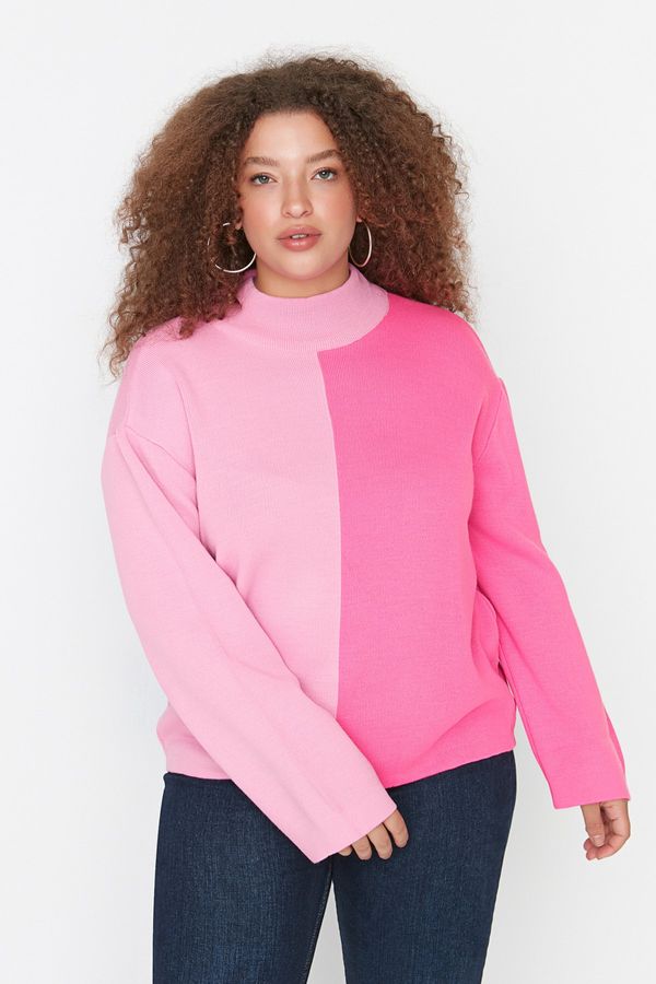 Trendyol Trendyol Curve Pink Color Block Knitwear Sweater