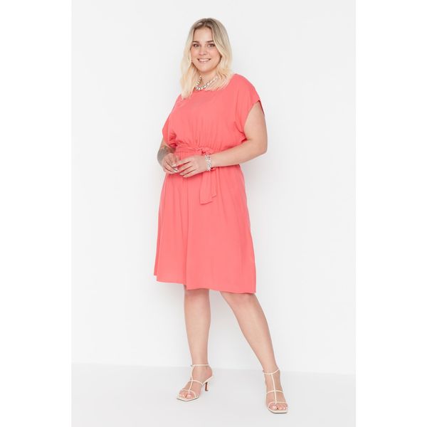 Trendyol Trendyol Curve Pink Tie Detailed Viscose Woven Dress