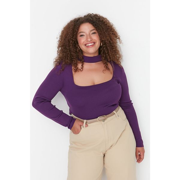 Trendyol Trendyol Curve Plum Collar Detailed Knitwear Blouse