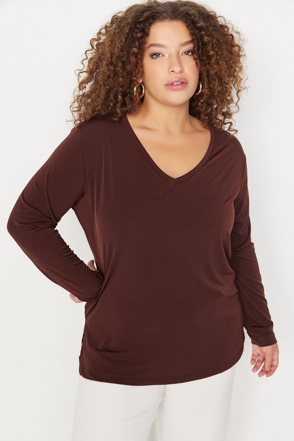 Trendyol Trendyol Curve Plus Size Blouse - Brown - Regular fit