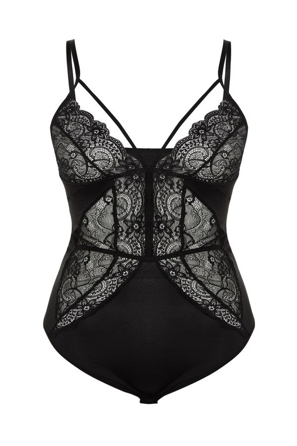 Trendyol Trendyol Curve Plus Size Bodysuit - Black - Fitted