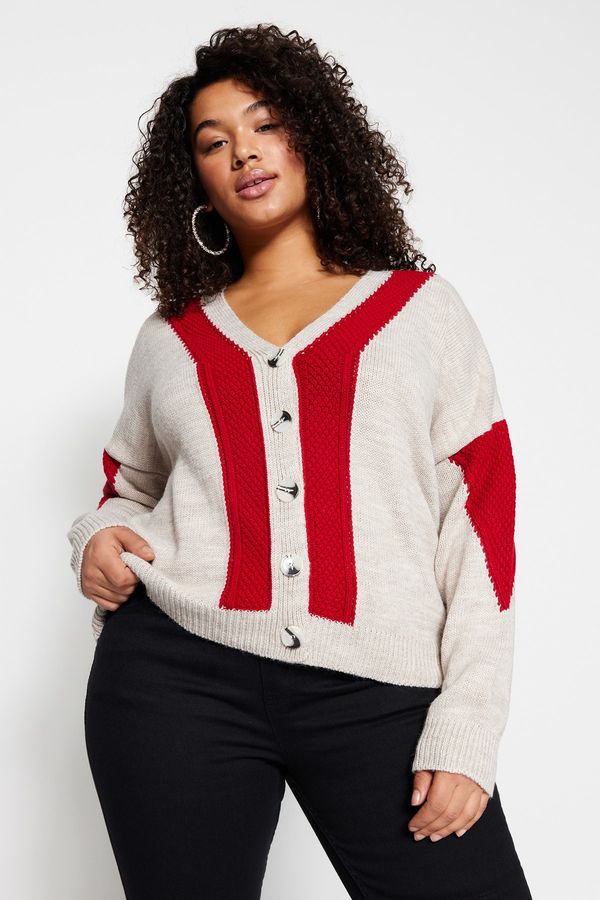 Trendyol Trendyol Curve Plus Size Cardigan - Beige - Oversize