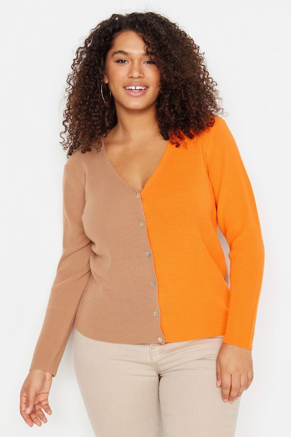 Trendyol Trendyol Curve Plus Size Cardigan - Orange - Relaxed