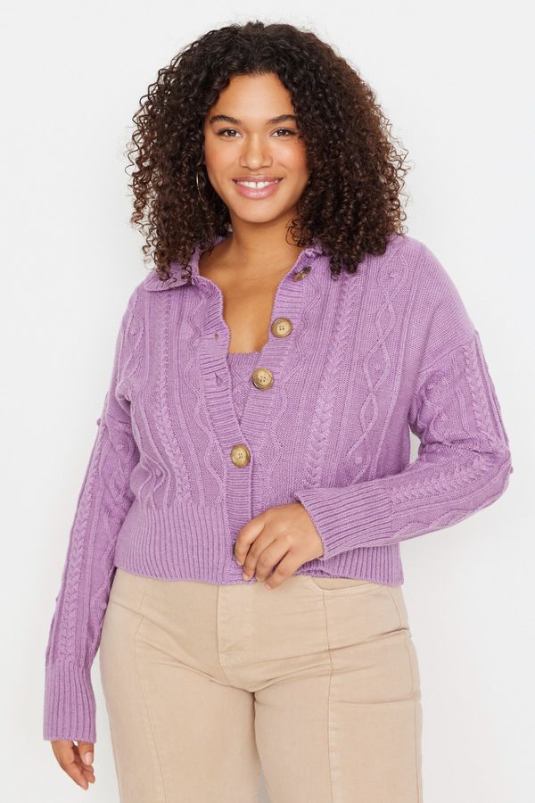 Trendyol Trendyol Curve Plus Size Cardigan - Purple - Regular