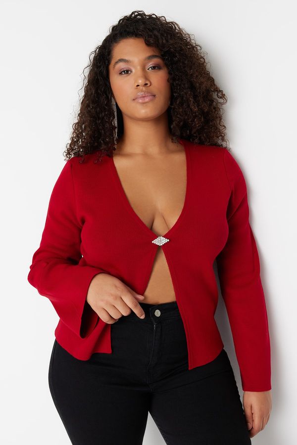 Trendyol Trendyol Curve Plus Size Cardigan - Red - Regular fit