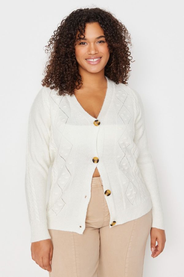 Trendyol Trendyol Curve Plus Size Cardigan - White - Relaxed