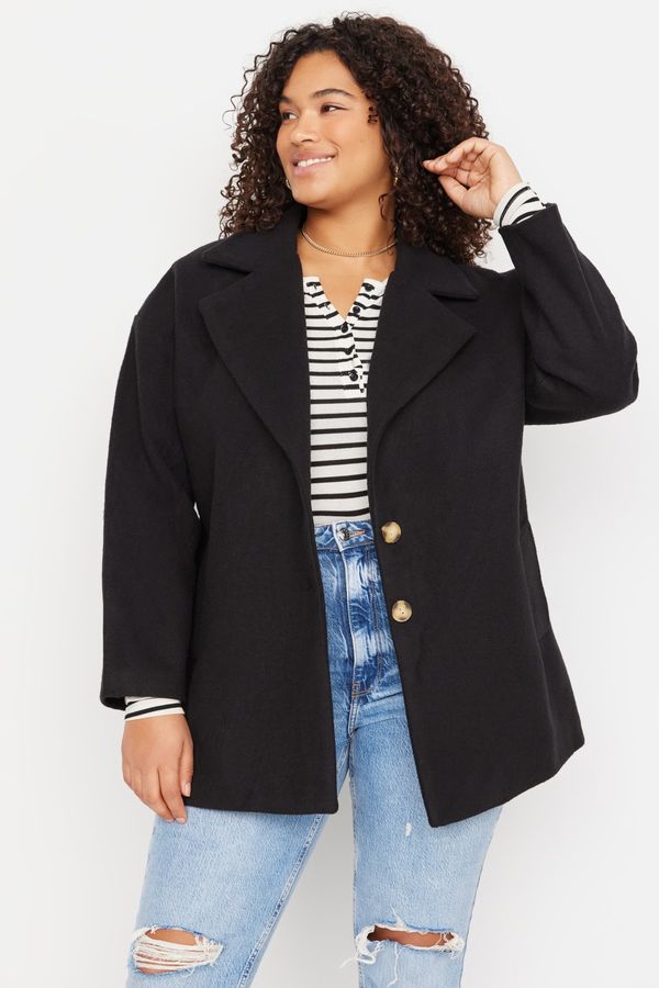 Trendyol Trendyol Curve Plus Size Coat - Black - Double-breasted