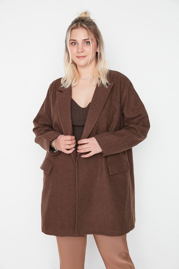 Trendyol Trendyol Curve Plus Size Coat - Brown - Basic