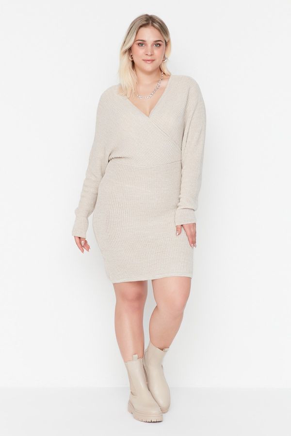 Trendyol Trendyol Curve Plus Size Dress - Beige - Double-breasted