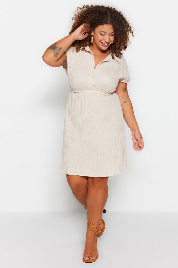 Trendyol Trendyol Curve Plus Size Dress - Beige - Shirt dress