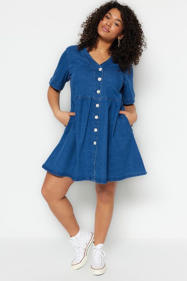 Trendyol Trendyol Curve Plus Size Dress - Blue - Skater