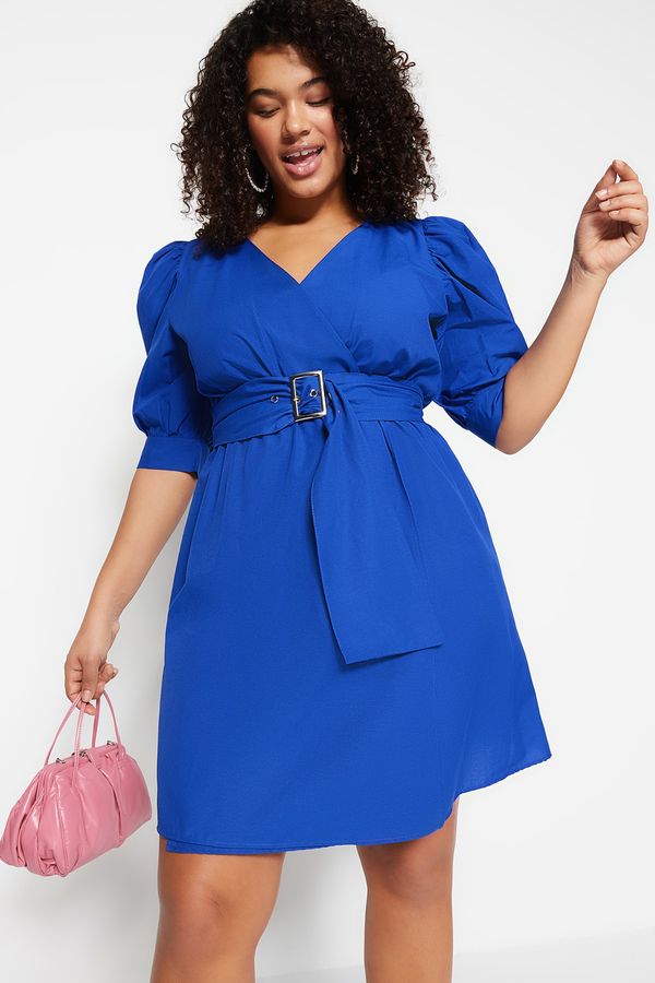 Trendyol Trendyol Curve Plus Size Dress - Blue - Wrapover