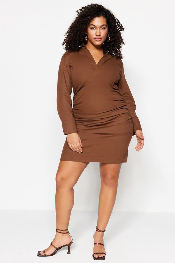 Trendyol Trendyol Curve Plus Size Dress - Brown - Basic