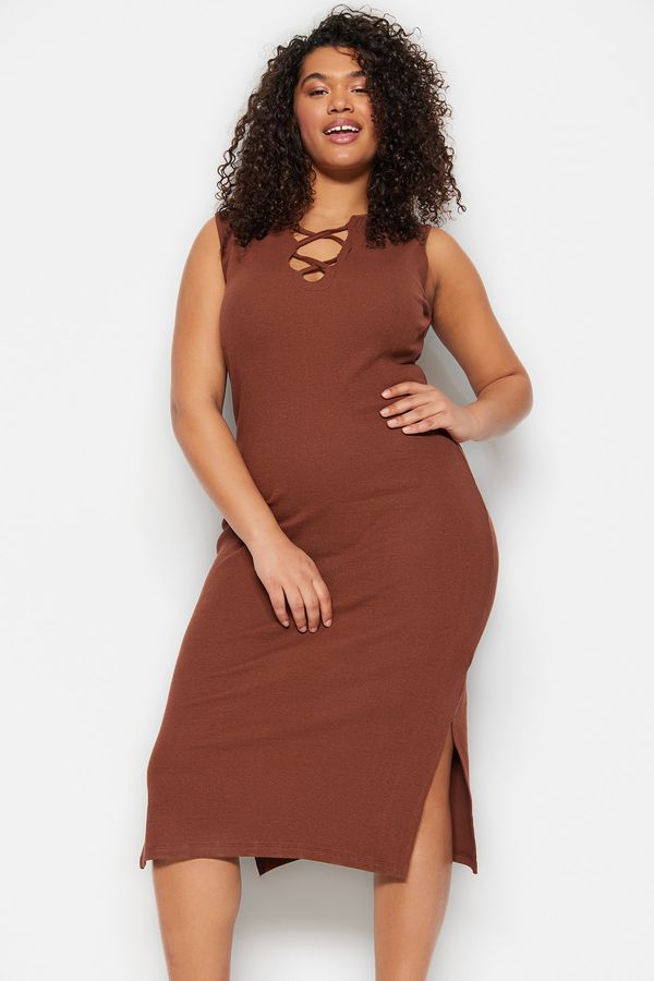 Trendyol Trendyol Curve Plus Size Dress - Brown - Bodycon