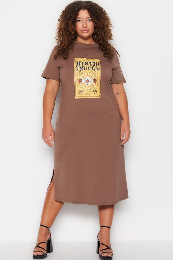 Trendyol Trendyol Curve Plus Size Dress - Brown - Shift