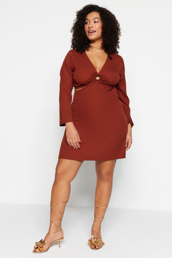 Trendyol Trendyol Curve Plus Size Dress - Brown - Skater