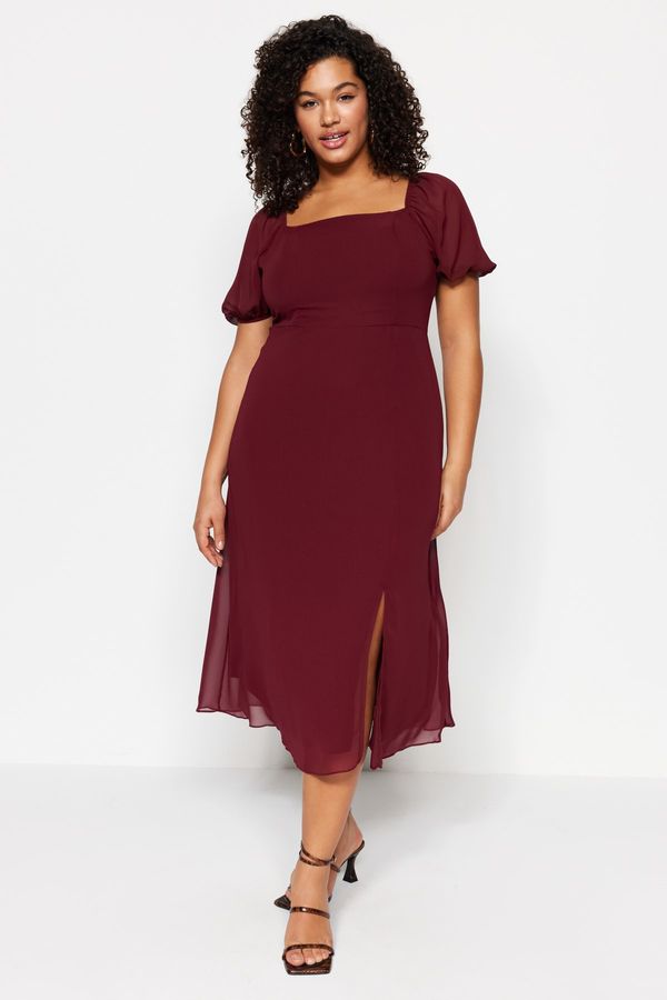 Trendyol Trendyol Curve Plus Size Dress - Burgundy - A-line