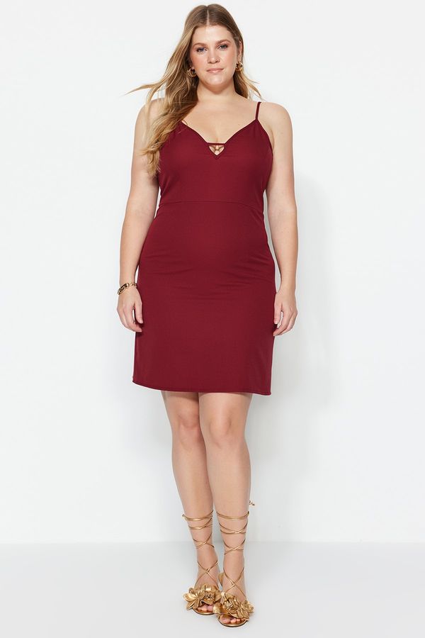 Trendyol Trendyol Curve Plus Size Dress - Burgundy - Skater