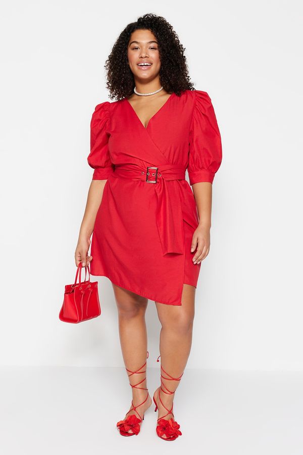 Trendyol Trendyol Curve Plus Size Dress - Red - Wrapover