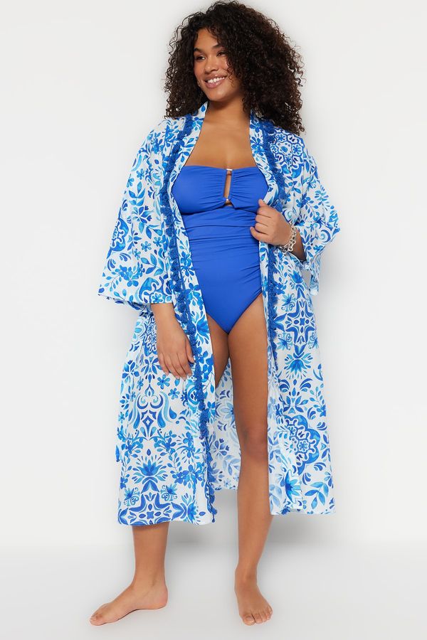 Trendyol Trendyol Curve Plus Size Kimono & Kaftan - Blue