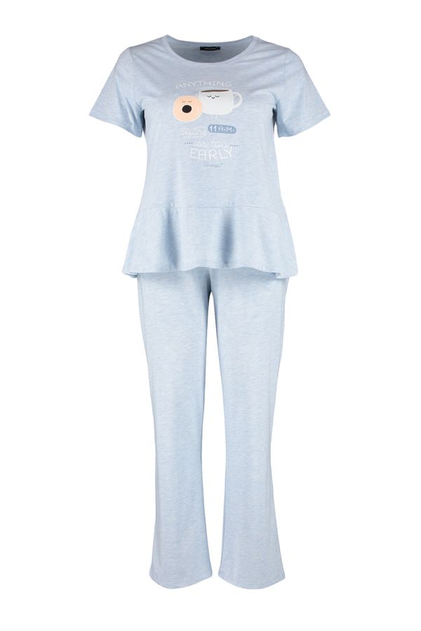 Trendyol Trendyol Curve Plus Size Pajama Set - Blue - Graphic