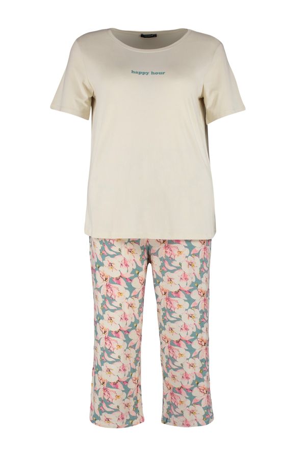 Trendyol Trendyol Curve Plus Size Pajama Set - Ecru - Floral
