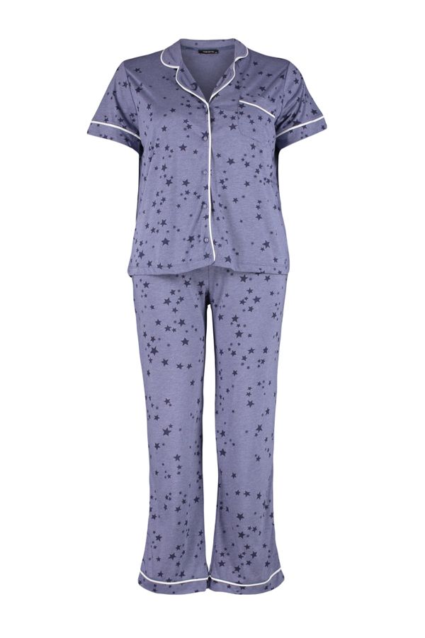 Trendyol Trendyol Curve Plus Size Pajama Set - Navy blue - Plain