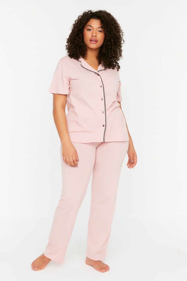 Trendyol Trendyol Curve Plus Size Pajama Set - Pink - Plain