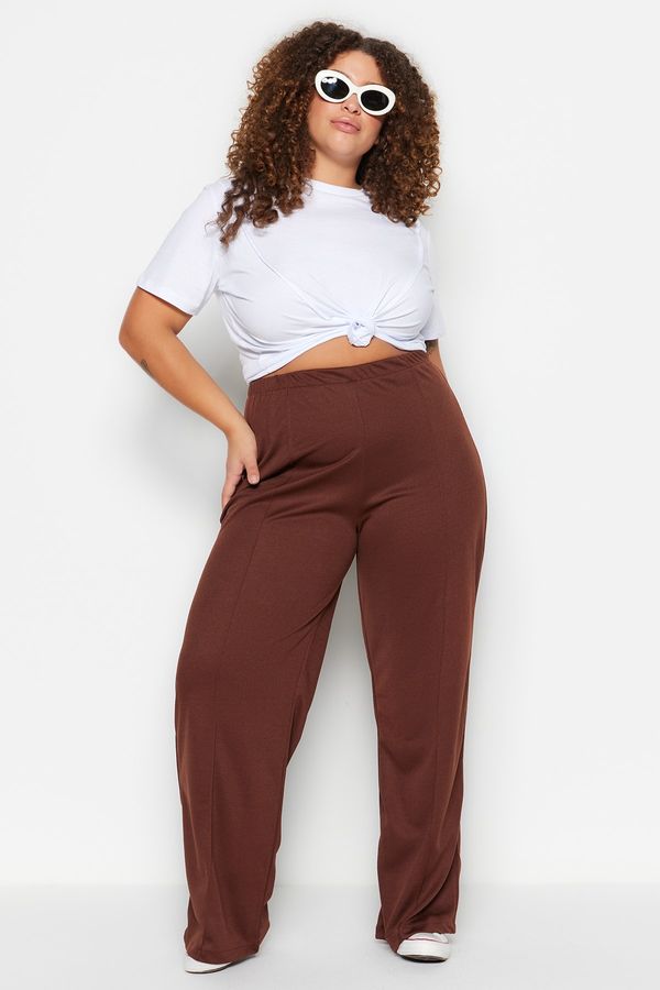 Trendyol Trendyol Curve Plus Size Pants - Brown - Slim