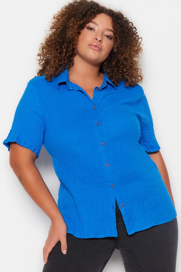Trendyol Trendyol Curve Plus Size Shirt - Blue - Relaxed fit