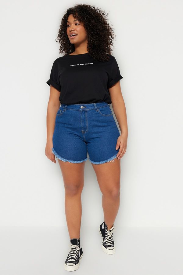 Trendyol Trendyol Curve Plus Size Shorts & Bermuda - Blue - High Waist