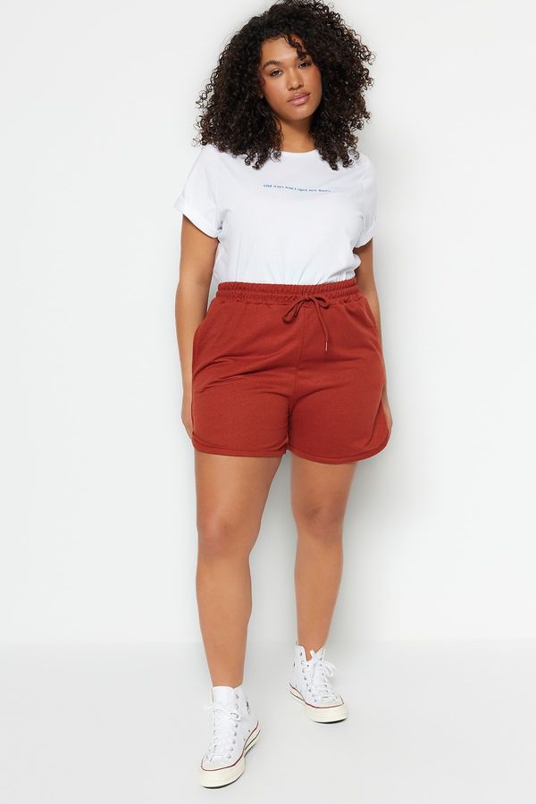 Trendyol Trendyol Curve Plus Size Shorts & Bermuda - Brown - High Waist