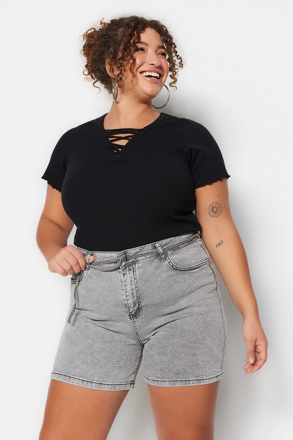 Trendyol Trendyol Curve Plus Size Shorts & Bermuda - Gray - High Waist