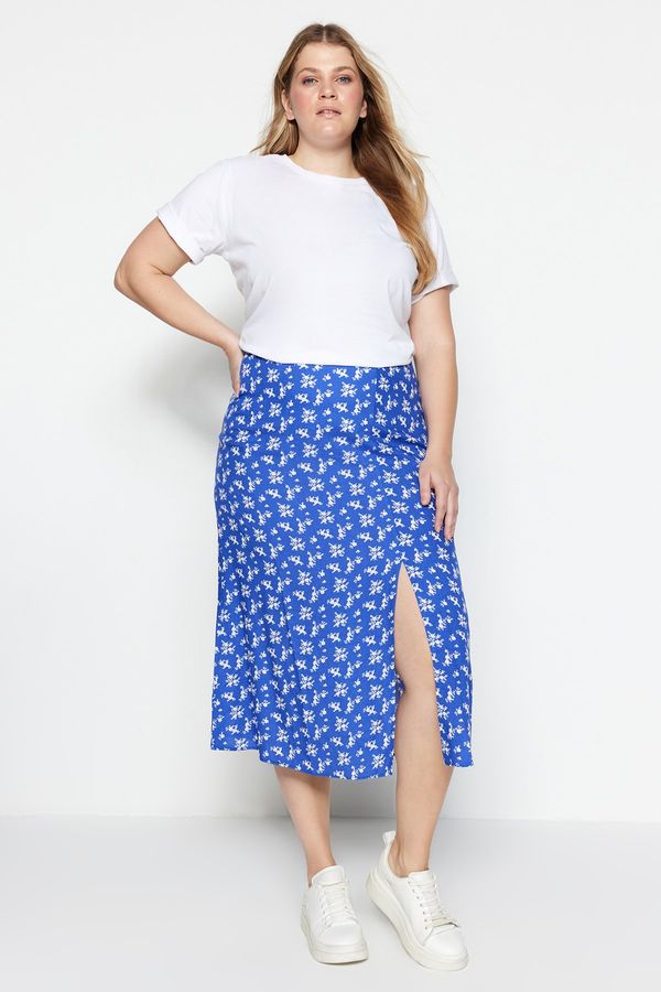 Trendyol Trendyol Curve Plus Size Skirt - Blue - Midi