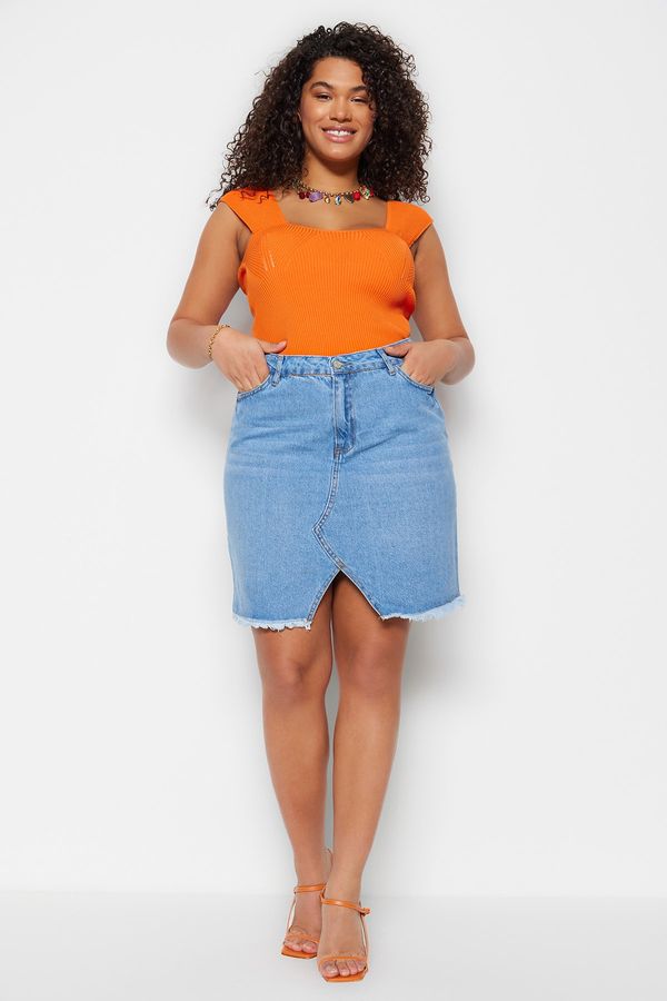 Trendyol Trendyol Curve Plus Size Skirt - Blue - Mini