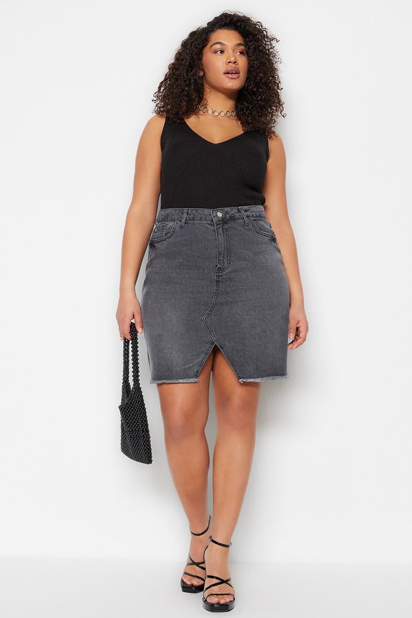 Trendyol Trendyol Curve Plus Size Skirt - Gray - Mini