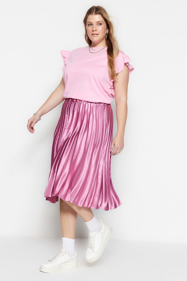 Trendyol Trendyol Curve Plus Size Skirt - Pink - Midi