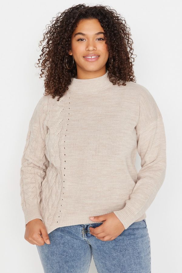 Trendyol Trendyol Curve Plus Size Sweater - Beige - Relax Fit