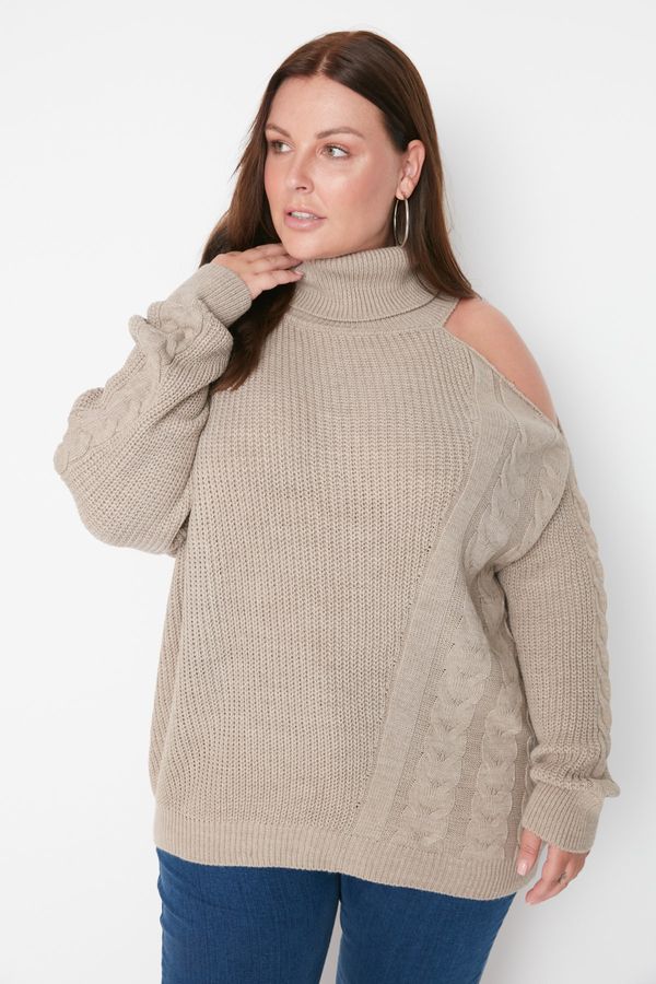 Trendyol Trendyol Curve Plus Size Sweater - Beige - Relaxed fit