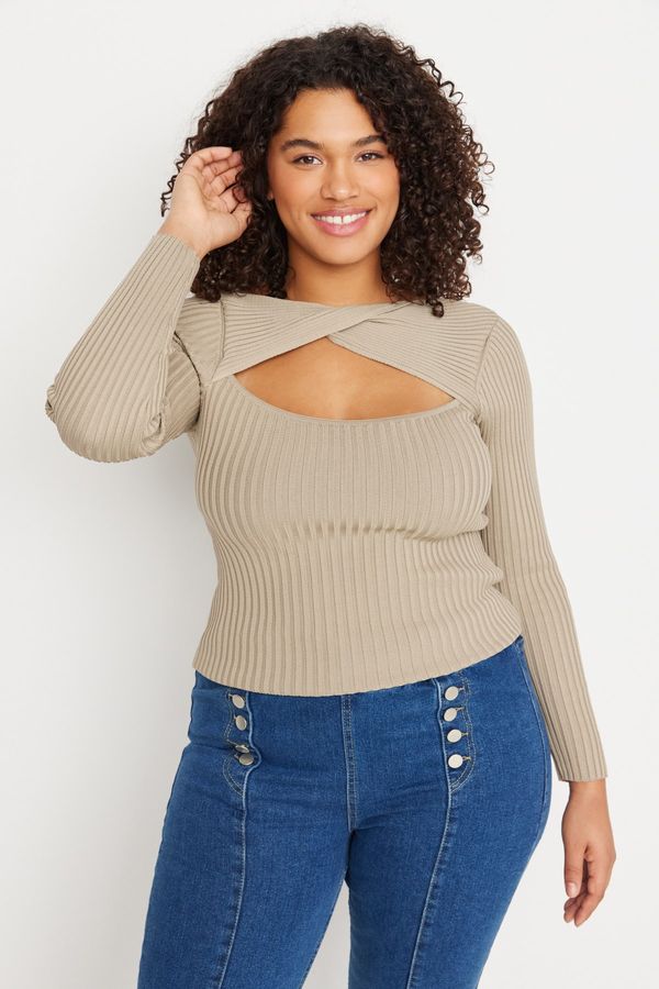 Trendyol Trendyol Curve Plus Size Sweater - Brown - Fitted