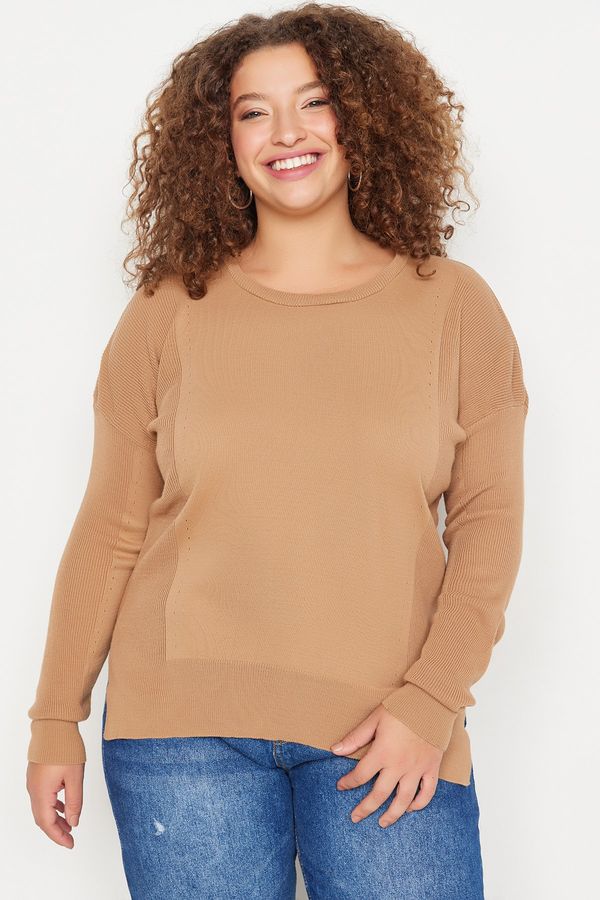 Trendyol Trendyol Curve Plus Size Sweater - Brown - Oversize