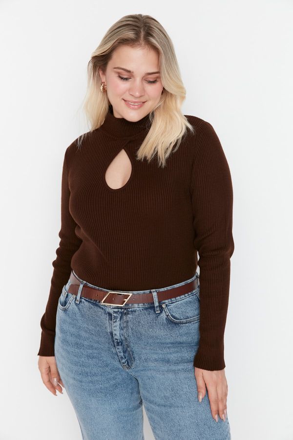 Trendyol Trendyol Curve Plus Size Sweater - Brown - Regular fit