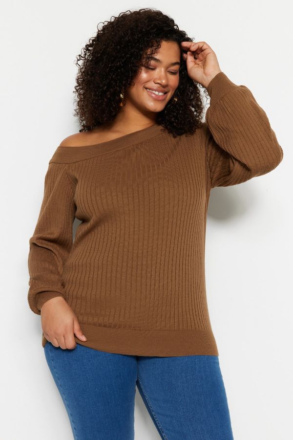 Trendyol Trendyol Curve Plus Size Sweater - Brown - Regular fit