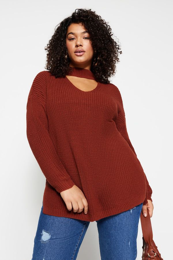 Trendyol Trendyol Curve Plus Size Sweater - Brown - Relaxed fit
