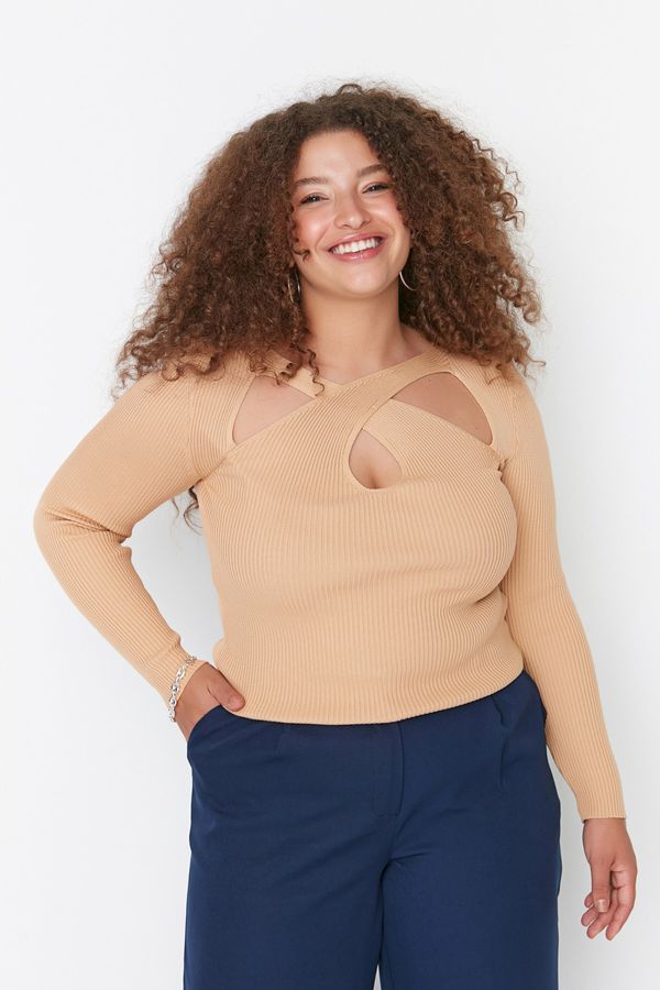 Trendyol Trendyol Curve Plus Size Sweater - Brown - Slim fit