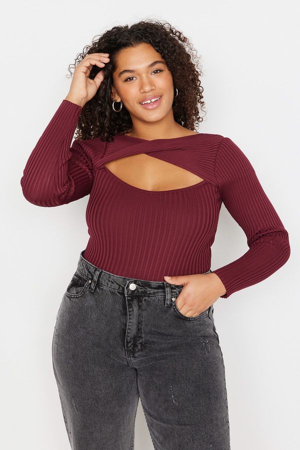 Trendyol Trendyol Curve Plus Size Sweater - Burgundy - Fitted