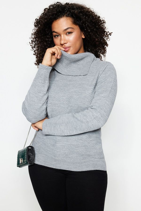 Trendyol Trendyol Curve Plus Size Sweater - Gray - Fitted