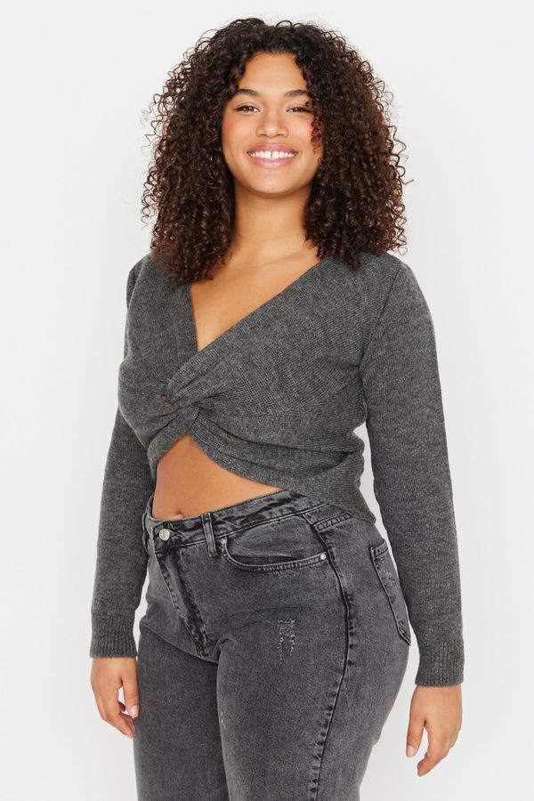 Trendyol Trendyol Curve Plus Size Sweater - Gray - Fitted