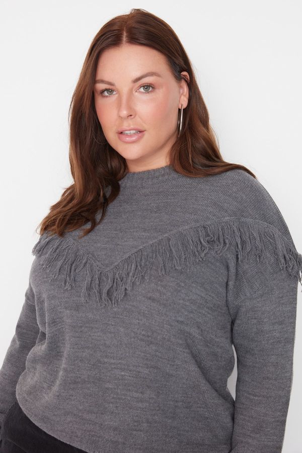 Trendyol Trendyol Curve Plus Size Sweater - Gray - Regular fit